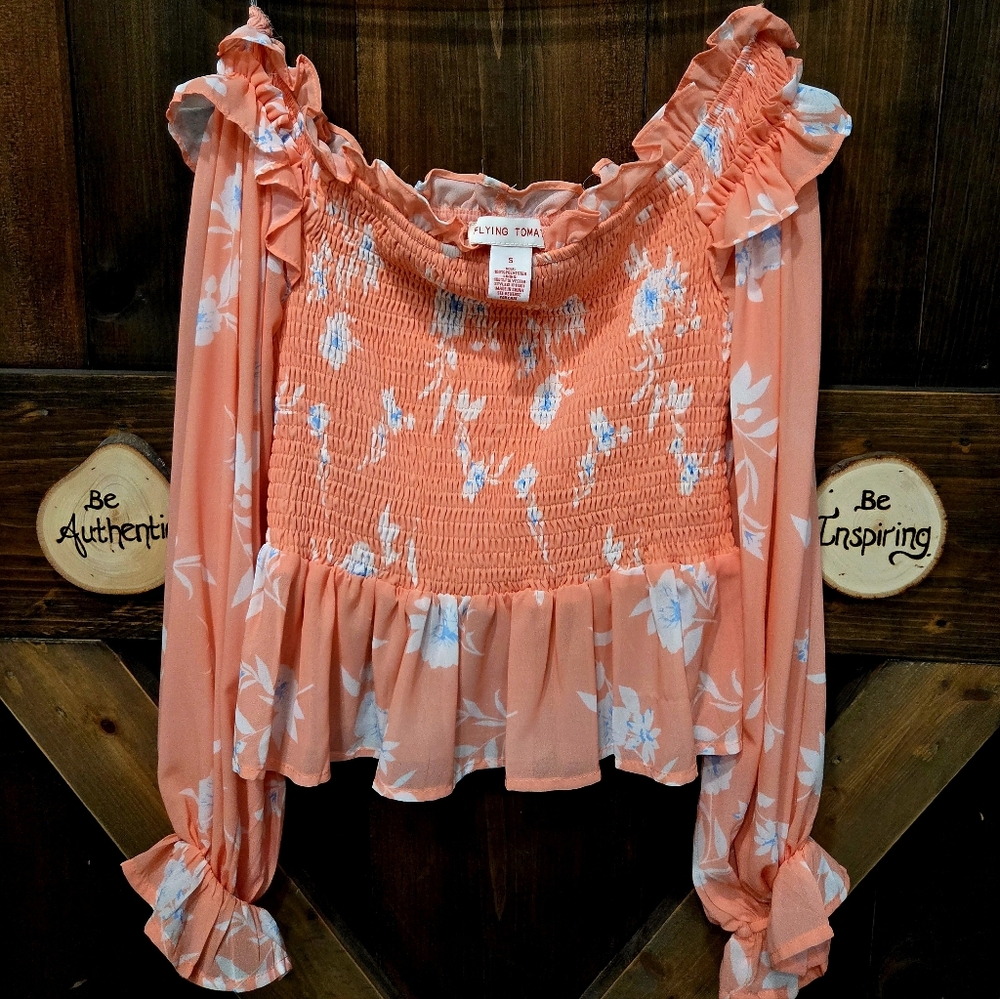 Flying Tomato Women's Floral Off-Shoulder Top - Peach Colored - NWOT!!